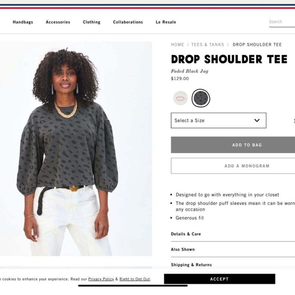 Clare V Drop Shoulder Tee- Puff Sleeves (L)